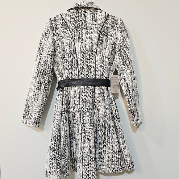 bebe B&W Herringbone Wrap Coat | Size Small |faux Leather Trim Belted Coat | NWT - Picture 8 of 13